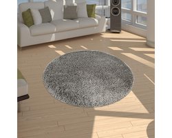 Paco Home Vloerkleed voor woonkamer, slaapkamer/Hoogpolig shaggy vloerkleed in versch. ontwerpen, kleuren en afmetingen, Maat:Ø 80 cm rondje, Kleur:Grijs 10