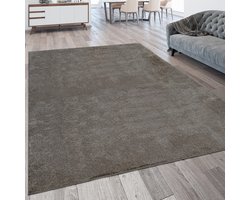Paco Home Vloerkleed Woonkamer, Effen, Wasbaar Laagpolig Vloerkleed In Grijs/Taupe 60x110 cm