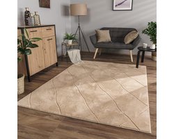 Paco Home Vloerkleed Woonkamer Laagpolig Boho Patroon Scandinavisch 3D Modern, Maat:160x220 cm, Kleur:Beige 2