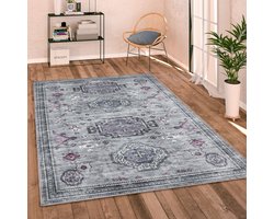 Paco Home Vloerkleed Woonkamer Platweefsel Modern Vintage Oosters Ornamenten Randen Wasbaar 120 cm Rund