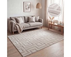 Paco Home Woonkamer tapijt, moderne geometrische abstracte patronen, 3D-effect Beige 200x280 cm