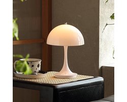 Paddenstoel Tafellamp LED - 3 Kleurtemperaturen, Oplaadbare Draadloze Lamp - Draagbaar voor Binnen & Buiten (Bureau/Woonkamer/Slaapkamer/Café)