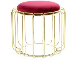Padiro 2-in-1 bijzettafel en kruk - Ø 50 x 45 cm - Rood / Goudkleurig - Modern Art deco Glamour - Spiegelglas, Schuim - omkeerbaar blad