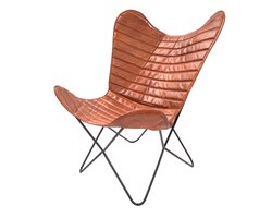 Padiro Butterfly-stoel - 71 x 78 x 89 cm - Cognac - Industrieel, Vlindermotief - Leer, IJzer - met rugleuning