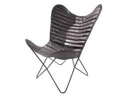 Padiro Butterfly-stoel - 71 x 78 x 89 cm - Zwart - Industrieel, Vlindermotief - Leer, IJzer - zonder armleuningen - met rugleuning