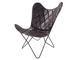 Padiro Butterfly-stoel - 71 x 89 x 78 cm - Zwart - Industrieel, Vlindermotief - Leer, IJzer - met rugleuning