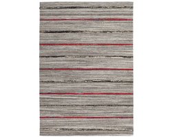 Padiro laagpolig vloerkleed 120 x 170 cm - natuur / rood - retro gestreepte design - geschikt voor vloerverwarming - handgeweven kilim