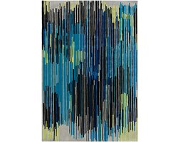 Padiro laagpolig vloerkleed 170 x 240 cm - multi / blauw - modern abstract gestreept design- geschikt voor vloerverwarming - handgetuft van wol en viscose