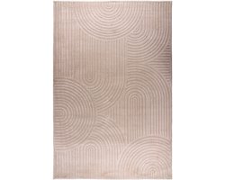 Padiro laagpolig vloerkleed met zachte uitstraling 160 x 230 cm - donkerbeige - abstract Japandi ontwerp - voor vloerverwarming - van polyester en jute