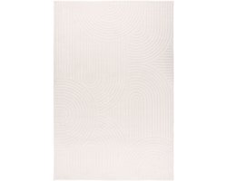 Padiro laagpolig vloerkleed met zachte uitstraling 200 x 290 cm - crème / offwhite - abstract Japandi ontwerp - voor vloerverwarming - van polyester en jute