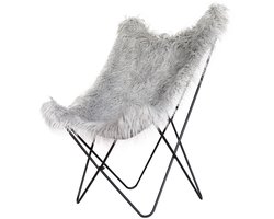 Padiro loungestoel - 71 x 104 x 75 cm - Grijs - Boho - Kunstvacht, Polyester, Metaal - zonder armleuningen - met rugleuning