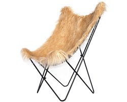 Padiro loungestoel - bruin / beige - kunstbont - metalen onderstel - 71 x 104 x 75 cm - bohemian