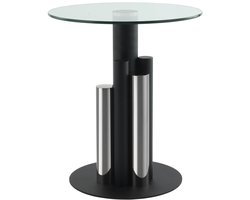 Padiro ronde bijzettafel - Ø 46 x 52 cm - Zilverkleurig - Modern Art deco Glamour - Glas, Roestvrij staal, Aluminium, IJzer - gehard glas