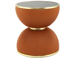 Padiro ronde bijzettafel - Ø 47 x 51 cm - Cognac - Modern Art deco Glamour - Gesinterde steen, IJzer