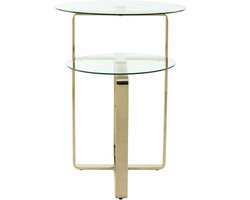 Padiro ronde bijzettafel - Ø 59 x 60 cm - Goudkleurig - Modern Art deco Glamour - Glas, Roestvrij staal - met legplank - met opbergruimte