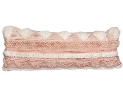 Padiro sierkussen - 35 x 95 cm - Roze / Crème - Boho - Polyester, Wol - met franjes