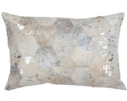 Padiro sierkussen - 40 x 60 cm - Grijs / Zilverkleurig - Patchworkpatroon - Leer