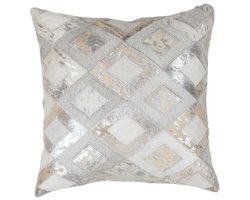 Padiro sierkussen - 45 x 45 cm - Grijs / Zilverkleurig - Ruitpatroon - Leer