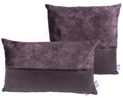 Padiro sierkussenset - 2-delige set - 30 x 50 cm - Grijs / Bruin - Polyester, Kunstleer