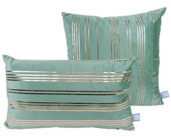 Padiro sierkussenset - 2-delige set - 30 x 50 cm - Mintgroen / Goudkleurig - Streeppatroon - Polyester
