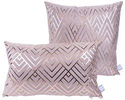 Padiro sierkussenset - 2-delige set - 30 x 50 cm - Taupe / Goudkleurig - Chevron- en zigzagpatroon - Polyester
