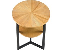 PADMA HOUSE Round Coffee Table, Tea Table, Double Decker, Side Table, Living Room Coffee Table with Metal Legs (Wood Colour, 49 x 49 x 60 cm)