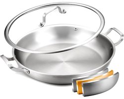 Paella Pan 36 cm, 12 Press, Three-layer Stainless Steel, 366°C Heat Best, PFOA-Free Induction, Even Heat Distribution - ShopVlot