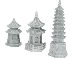 Pagode Tuin Decoratie - Zen Tuin Accessoires - Miniatuur Decoreren - Betonnen Constructie - 3 stuks - Lichtgrijs