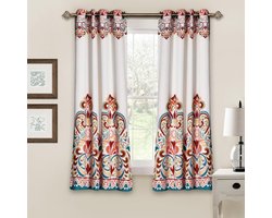 Paisley Damast Print Gordijnen - Boheemse Stijl - Licht Filtering - Woonkamer Slaapkamer - 132 cm B x 160 cm L - Turquiose & Mandarijn raampaneel