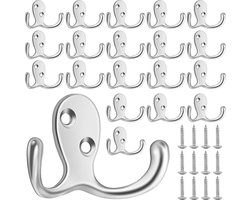 Pak van 20 zilveren kapstokhaken, vintage kapstokhaken, wandkapstokhaken met 40 schroeven, kapstokhaken om vast te schroeven, jashaken, metalen wandhaken voor keuken, badkamer, garderobe, slaapkamer