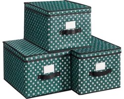 Pak van 3 vouwboxen met labelhouder en labels voor kerstfabricboxen garderobe 30 x 40 x 25 cm sneeuwvlokken groen