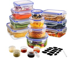 Pak van 32 voedselbewaarcontainers met deksels, luchtdichte opbergdoos, BPA-vrije plastic opslagcontainers voor de keuken, opslagcontainers set met labels en markeringen
