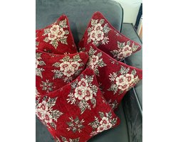 Pak van 5 Luxe Geweven Kussenhoezen - kussens in de woonkamer - Rood en Goud Sierkussens - Traditioneel kerst kussens - 38 x 38 cms Kussens, Decorative cushions set of 2 pieces