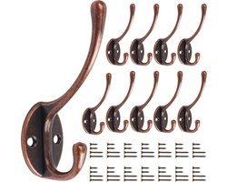 Pakket van 10 jashaken, wandjashaken, vintage wandhaken, haakrek haken voor badkamer, keuken, woonkamer en gang (koper)
