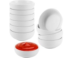Pakket van 12 kleine keramische dipschaaltjes - Diameter 7,5 cm - Witte dipschaaltjes - Sushi-sojasaus schaaltjes - Kleine schaaltjes als sauskommen - Snack schaaltjes - Porseleinen dessert schaaltjes