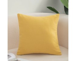 Pakket van 2 bankkussenhoezen, gezellige katoenen en linnen kussenhoezen voor bank, slaapbank, woonkamer, huis, effen geverfde kussenslopen (40*60cm) - geel