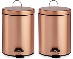 Pakket van 2x stuks pedaalemmers/vuilnisbakken metaal 5 liter inhoud koper kleur