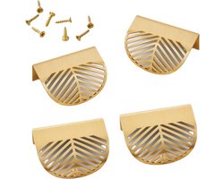 Pakket van 4 kastgrepen in de vorm van een blad, gouden meubelgrepen, gouden verborgen meubelknoppen, gouden handgrepen, balkondeurhandgrepen, buitenkeukenhandgrepen voor kastgrepen, meubelgrepen.