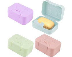 Pakket van 4 Zeepkist Reis Waterdichte Zeepschaal met Deksel Reis Zeepkist Camping Zeepkist voor Thuis, Badkamer, Reizen, Kamperen, Buiten (Roze, Blauw, Groen, Paars)