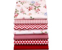 Pakket van 7 lapjes stof - rood - 20 x 25 cm - quilt - patchwork