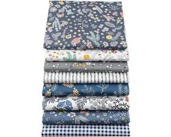 Pakket van 8 lapjes stof - blauw - grijs - 20 x 25 cm - quilt - patchwork
