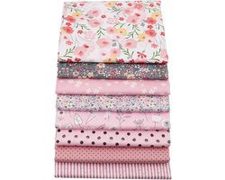Pakket van 8 lapjes stof - roze - 20 x 25 cm - quilt - patchwork - poppen kleertjes