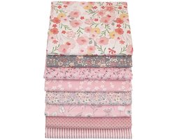 Pakket van 8 lapjes stof - Roze - 20 x 25 cm - Voor quilt en patchwork