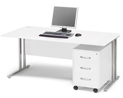 Pakketdeal FLEXUS: bureau, 1600x800 mm, ladeblok met 3 laden, wit