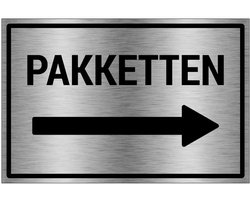 Pakketten rechts bord - brushed aluminium materiaal - grijs zwart - 18 x 12 cm
