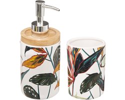 Palawan Badkameraccessoiresset - Badkamerset - Toiletaccessoires - Moderne Badkamer Accessoires - Tandenborstelhouder & Zeepdispenser - Keramiek Dolomiet & Stoneware