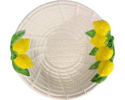 Palermo Grote ronde diepe mandkom Citroen wit geel 30 cm aardewerk | LA29 | Piccobella Italiaans Servies