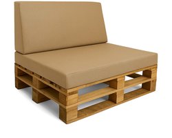 Paletkussens Outdoor Europallet Set: Zitkussen 120x80 cm en Rugkussen 120x40 cm met hoes - Schuimrubber zitkussen voor pallets en palletbank Beige