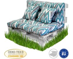 Pallet kussen - polyester en katoen - blauw gestreept - buiten - uit wasbaar - set 4 kussens - tuin en balkon