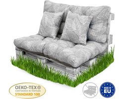 Pallet kussen - polyester en katoen - grey leaves- buiten - uit wasbaar - set 4 kussens - tuin en balkon